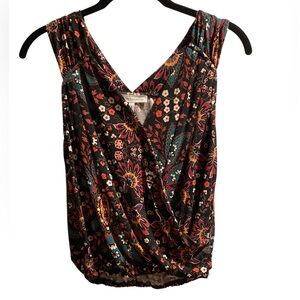 BCBGeneration Floral Sleeveless V-Neck Top - Black and Multicolor